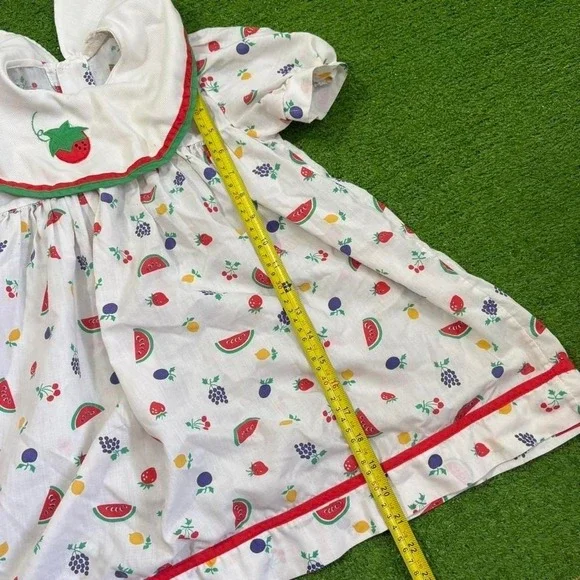 Vintage Youth Girls Size 4-5 Fruit Dress Top Smock A-Line Handmade Sunday Best - Picture 5 of 6